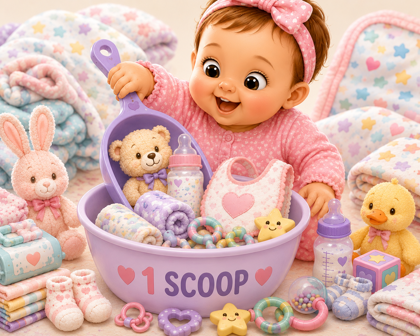 One Scoop baby gift box with adorable baby and baby essentials