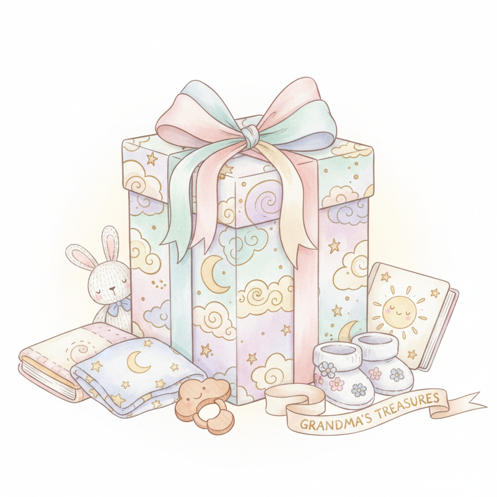 Mystery baby gift box wrapped with a bow